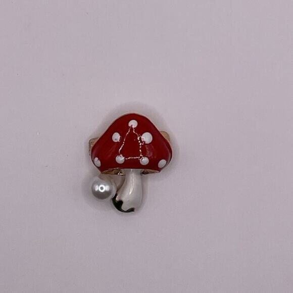 Mushroom Shaped Enamel Pin With Pearl Accent Brooch - Picture 1 of 4